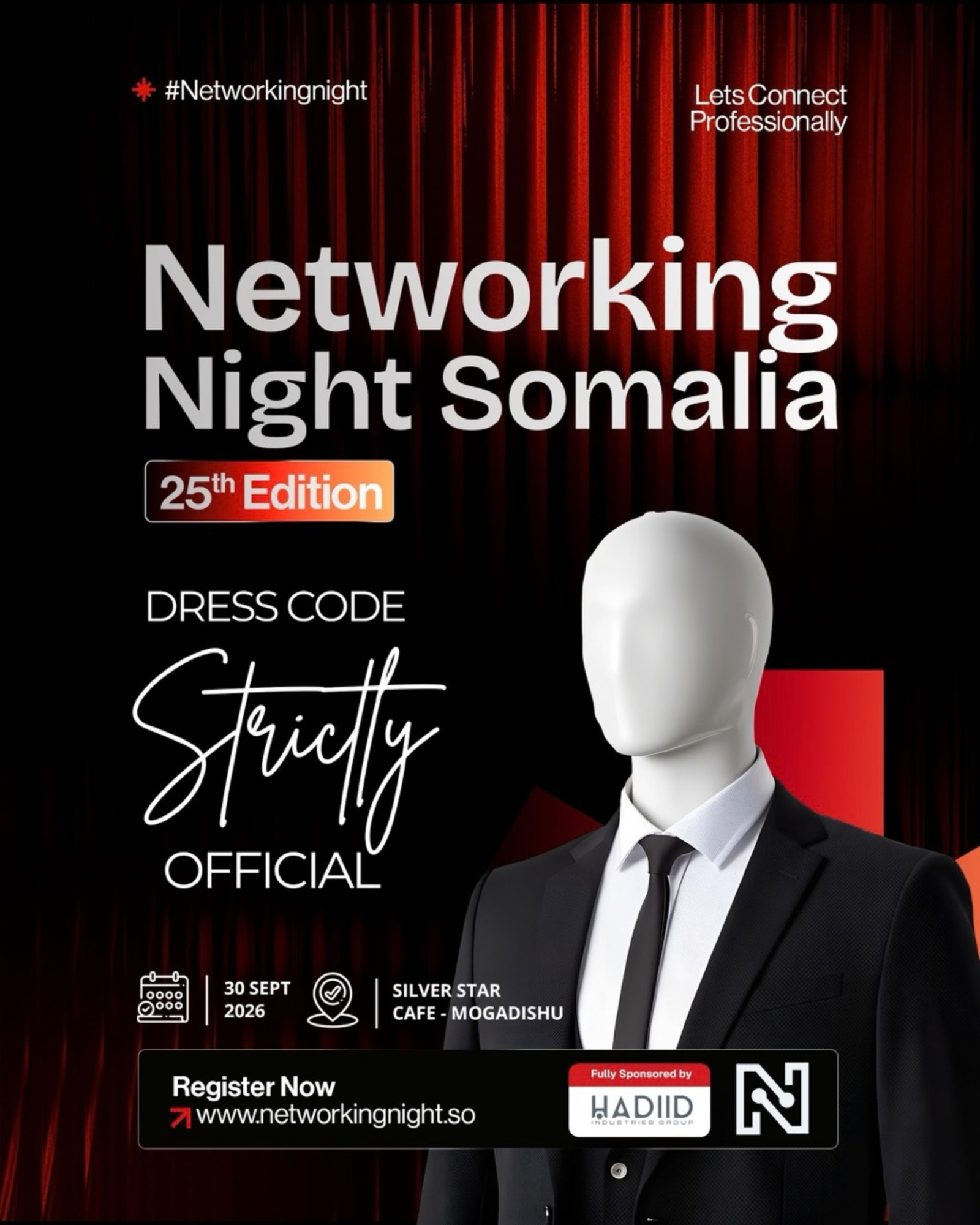 Networking Night Somalia 25th Edition strictly official dress code poster